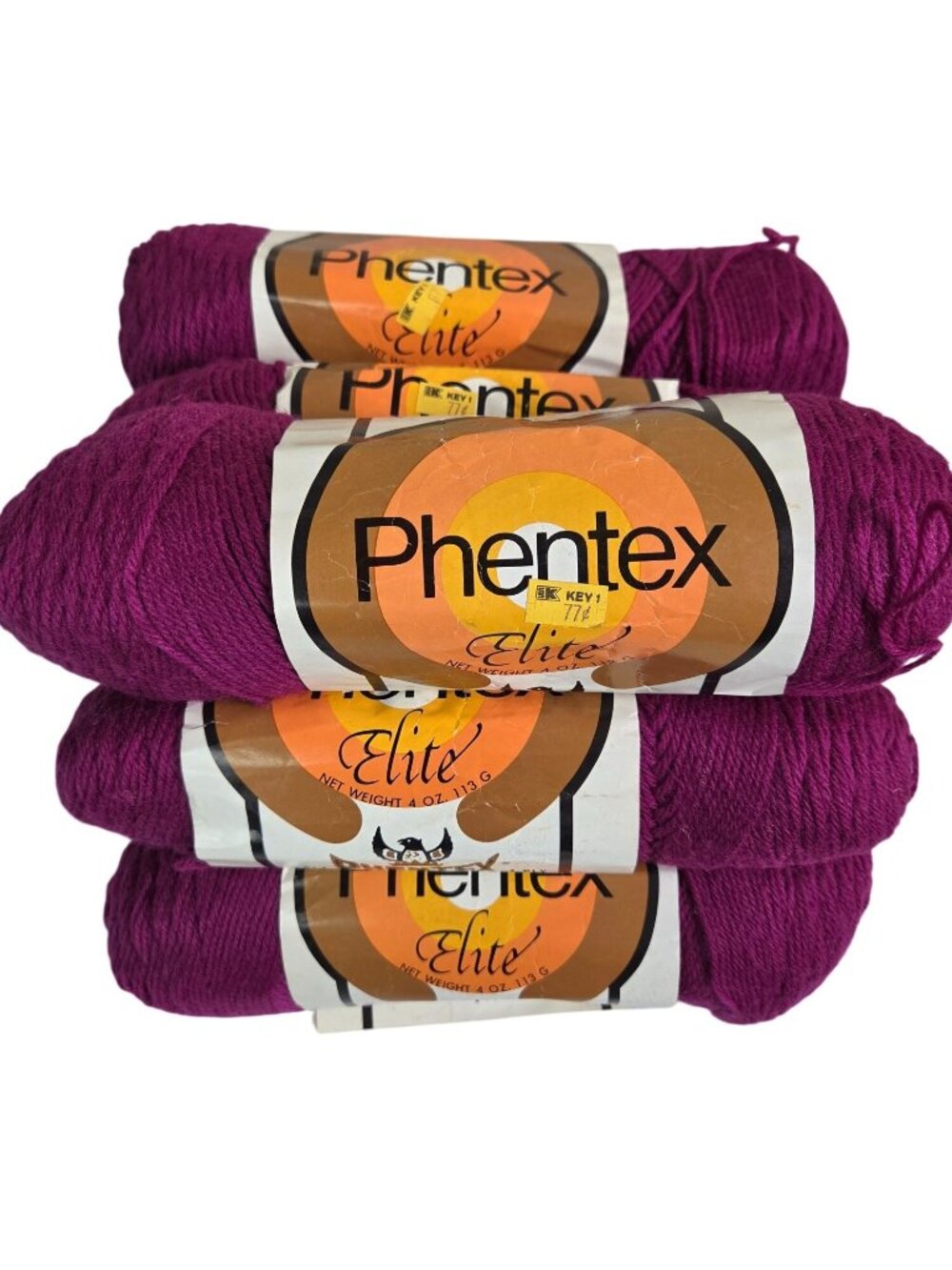 Vtg Phentex Elite 4-Ply Magenta Purple Yarn Lot 8 Skeins 4 Oz Each Canada-Made